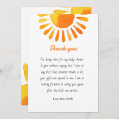 Sonnen-Watercolor-Strahlen Babydusche Dank Karte (Vorne/Hinten)