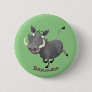 Sonnenafrikanische Warthos-Schwein-Cartoon-Illustr Button