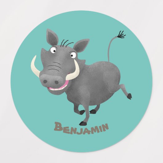 Sonnenafrikanische Warthos-Schwein-Cartoon-Illustr Etiketten (Design 2)