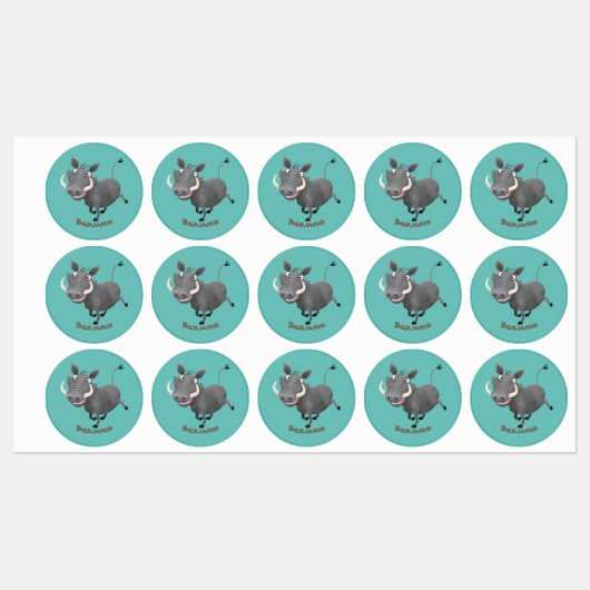 Sonnenafrikanische Warthos-Schwein-Cartoon-Illustr Etiketten (Blatt)