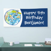 Sonnenastronaut im Weltraum und Cartoon der Erde Banner (Messe)