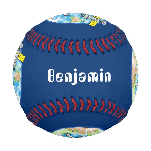 Sonnenastronaut im Weltraum und Cartoon der Erde Baseball (Vorderseite)