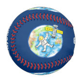 Sonnenastronaut im Weltraum und Cartoon der Erde Baseball (Vorderseite Links)