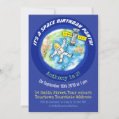 Sonnenastronaut im Weltraum und Cartoon der Erde Einladung (Vorderseite)