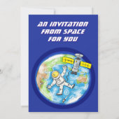 Sonnenastronaut im Weltraum und Cartoon der Erde Einladung (Rückseite)