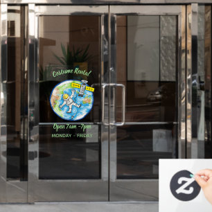 Sonnenastronaut im Weltraum und Cartoon der Erde Fensteraufkleber