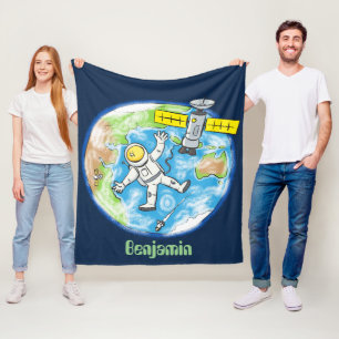 Sonnenastronaut im Weltraum und Cartoon der Erde Fleecedecke