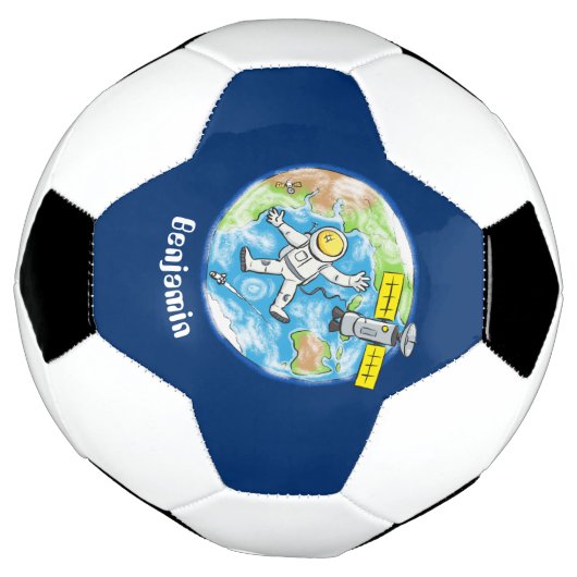 Sonnenastronaut im Weltraum und Cartoon der Erde Fußball (Gedreht)