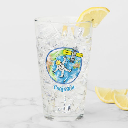 Sonnenastronaut im Weltraum und Cartoon der Erde Glas (Rückseite Ice)