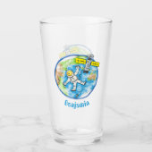 Sonnenastronaut im Weltraum und Cartoon der Erde Glas (Vorderseite)
