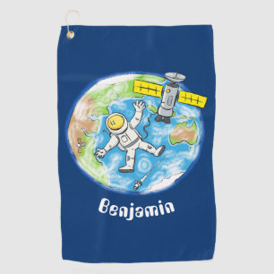 Sonnenastronaut im Weltraum und Cartoon der Erde Golfhandtuch