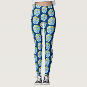 Sonnenastronaut im Weltraum und Cartoon der Erde Leggings