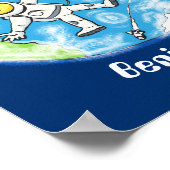 Sonnenastronaut im Weltraum und Cartoon der Erde Poster (Ecke)