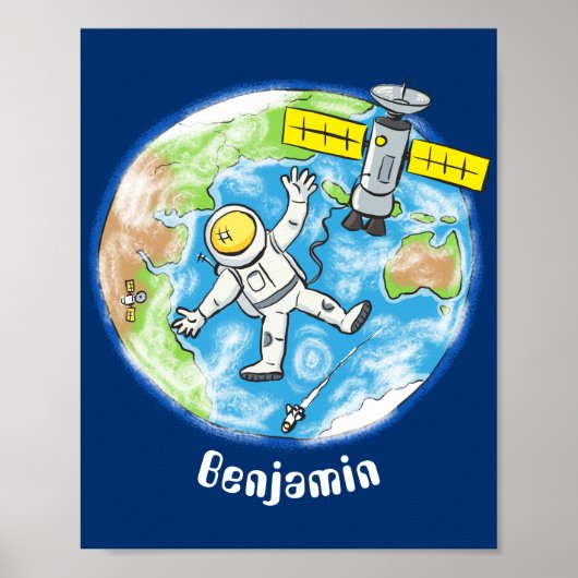 Sonnenastronaut im Weltraum und Cartoon der Erde Poster (Vorne)