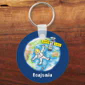 Sonnenastronaut im Weltraum und Cartoon der Erde Schlüsselanhänger (Vorderseite)