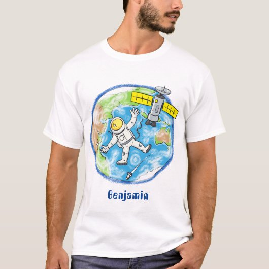 Sonnenastronaut im Weltraum und Cartoon der Erde T-Shirt (Vorderseite)