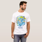 Sonnenastronaut im Weltraum und Cartoon der Erde T-Shirt (Vorne ganz)