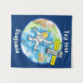 Sonnenastronaut im Weltraum und Cartoon der Erde Wandteppich (Vorderseite (Horizontal))