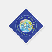 Sonnenastronaut mit Satellit über Cartoon Serviette (Ecke)