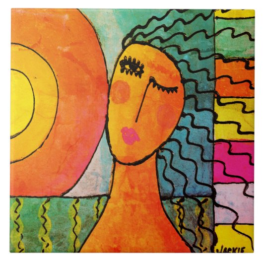 Sonnenaufgang Abstraktes Portrait einer Frau Fliese (Vorderseite)
