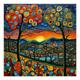 Sonnenaufgang am Fluss Poster