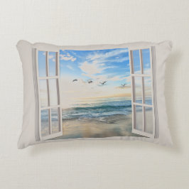 Sonnenaufgang am Meer durch das Fenster Dekokissen