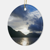 Sonnenaufgang am See Crescent Keramik Ornament (Links)