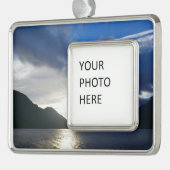 Sonnenaufgang am See Crescent Rahmen-Ornament Silber (Links)