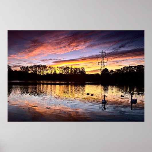 Sonnenaufgang am See, Leighton Buzzard (6353) Poster (Vorne)