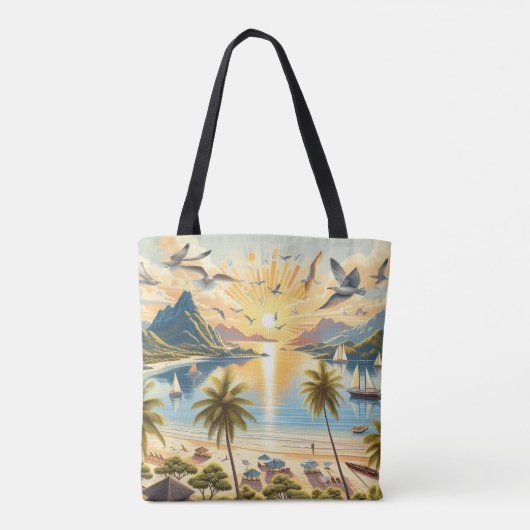 Sonnenaufgang am Strand Tasche (Rückseite)
