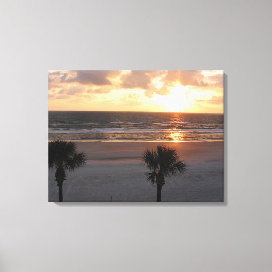 Sonnenaufgang am Strand umzäunt Canvas Leinwanddruck (Vorderseite)