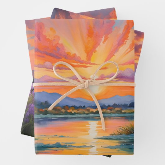 Sonnenaufgang am Teich Aquarell/Serenlandschaften Geschenkpapier Set (Beispiel)