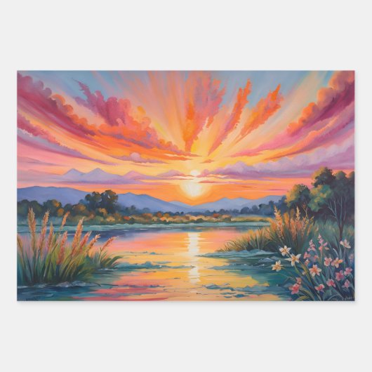 Sonnenaufgang am Teich Aquarell/Serenlandschaften Geschenkpapier Set (Vorderseite)