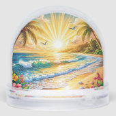 Sonnenaufgang am tropischen Strand mit Palmen, Wel Schneekugeln (Rückseite)