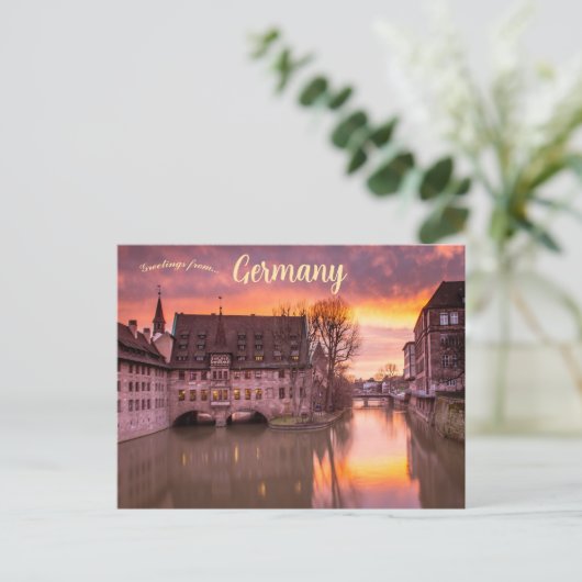 Sonnenaufgang an der Museumsbrücke in Nürnberg Deu Postkarte (Stehend Vorderseite)