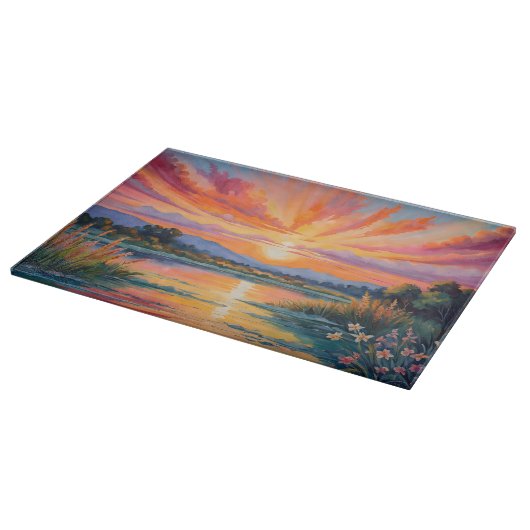 Sonnenaufgang an der Wasserfarbe des Teiches Schneidebrett (Ecke)