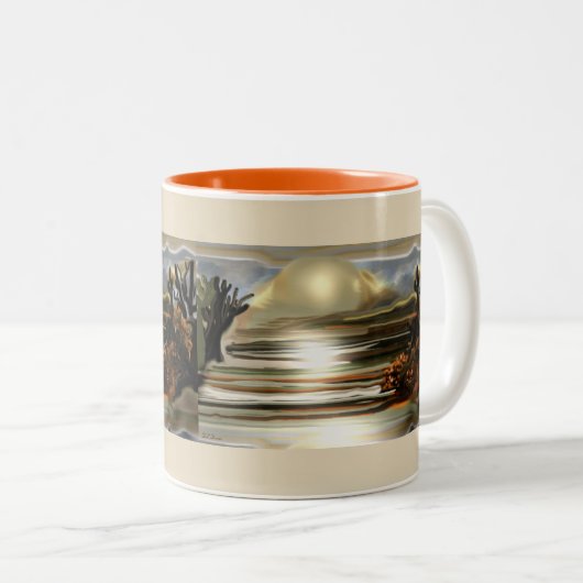 Sonnenaufgang an der Wüste Abstrakte Kunst im Südw Zweifarbige Tasse (VorderseiteRechts)