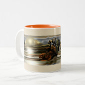 Sonnenaufgang an der Wüste Abstrakte Kunst im Südw Zweifarbige Tasse (Vorderseite Links)