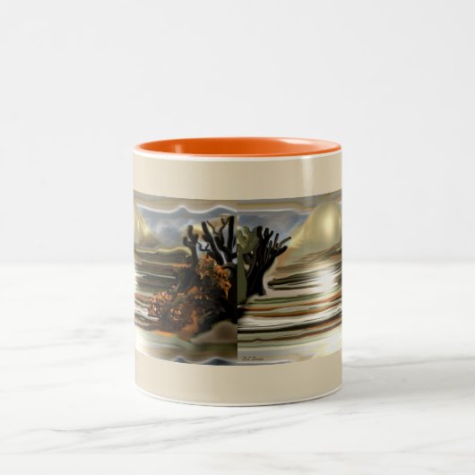 Sonnenaufgang an der Wüste Abstrakte Kunst im Südw Zweifarbige Tasse (Mittel)