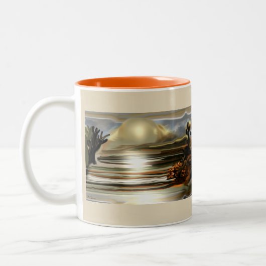 Sonnenaufgang an der Wüste Abstrakte Kunst im Südw Zweifarbige Tasse (Links)