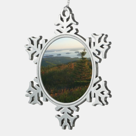 Sonnenaufgang auf dem Cadillac Mountain I Schneeflocken Zinn-Ornament (Rechts)