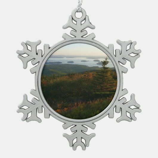 Sonnenaufgang auf dem Cadillac Mountain I Schneeflocken Zinn-Ornament (Vorderseite)