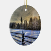 Sonnenaufgang auf einer Winterweide im Schnee Keramikornament (Rechts)