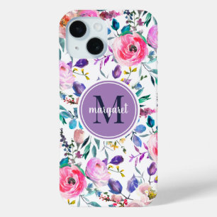 Sonnenaufgang Boho Floral Lila und Weiß Monogramm Case-Mate iPhone Hülle