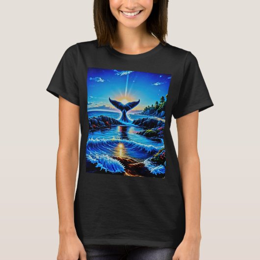 Sonnenaufgang Dreh des Whale-Schwanzes T-Shirt (Vorderseite)