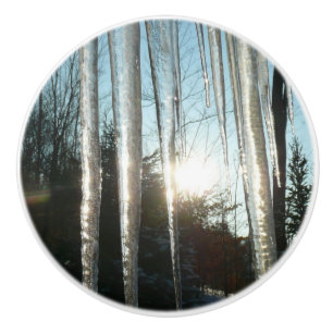 Sonnenaufgang durch Eiskeln Winternaturfotografie Keramikknauf