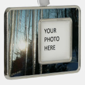 Sonnenaufgang durch Eiskeln Winternaturfotografie Rahmen-Ornament Silber (Rechts)