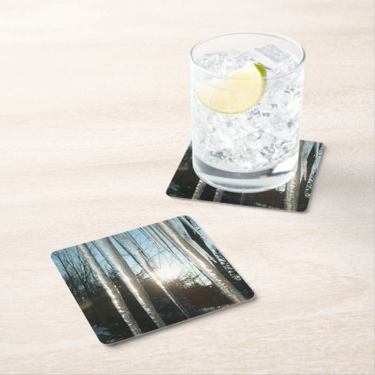 Sonnenaufgang durch Eiskeln Winternaturfotografie Rechteckiger Pappuntersetzer (Vor Ort)