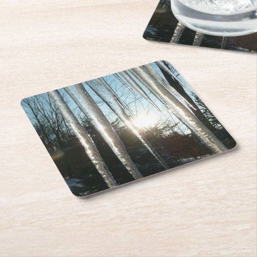 Sonnenaufgang durch Eiskeln Winternaturfotografie Rechteckiger Pappuntersetzer (angewinkelt)