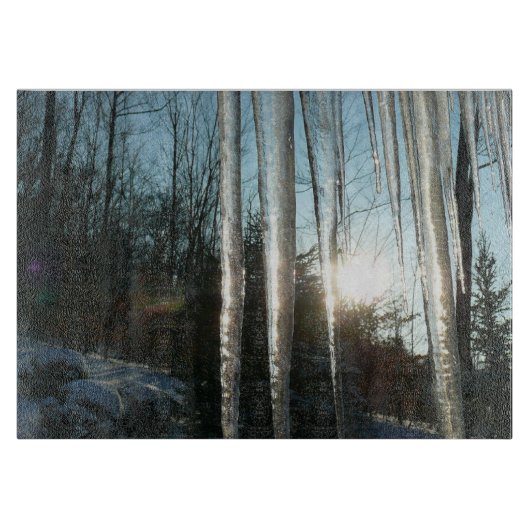 Sonnenaufgang durch Eiskeln Winternaturfotografie Schneidebrett (Vorderseite)